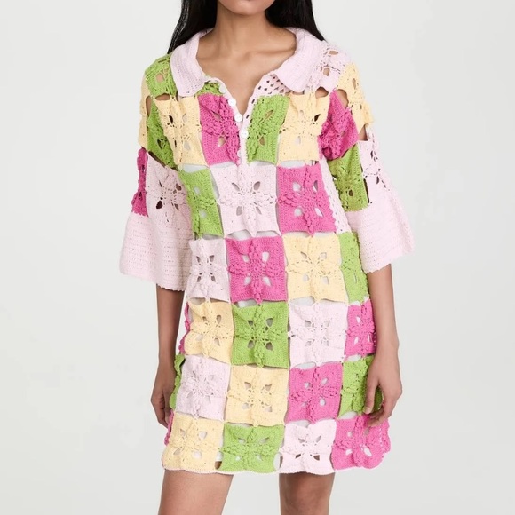 CeliaB Dress Celia B Folke Crochet Patchwork Granny Square Mini Sz S‎ - Picture 6 of 8